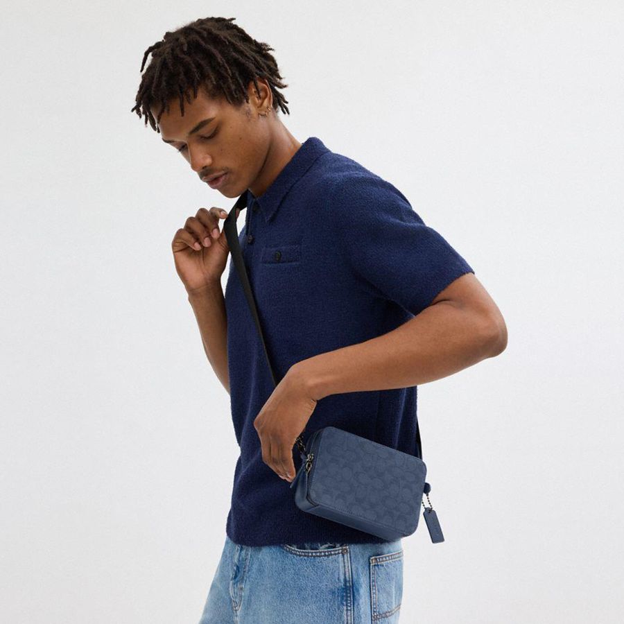 Bolsa Crossbody COACH Charter 19 In Signature Canvas Jacquard Masculino Azuis | 13204LMPD
