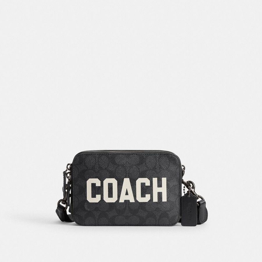 Bolsa Crossbody COACH Charter 19 In Signature Canvas With Coach Graphic Masculino Cinzentas | 48561ACMO