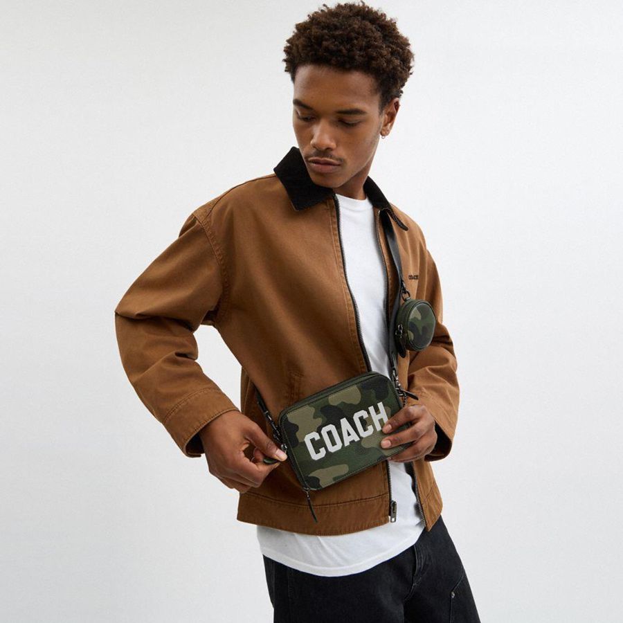 Bolsa Crossbody COACH Charter 19 With Camo Print And Coach Graphic Masculino Verdes | 73092SIRG
