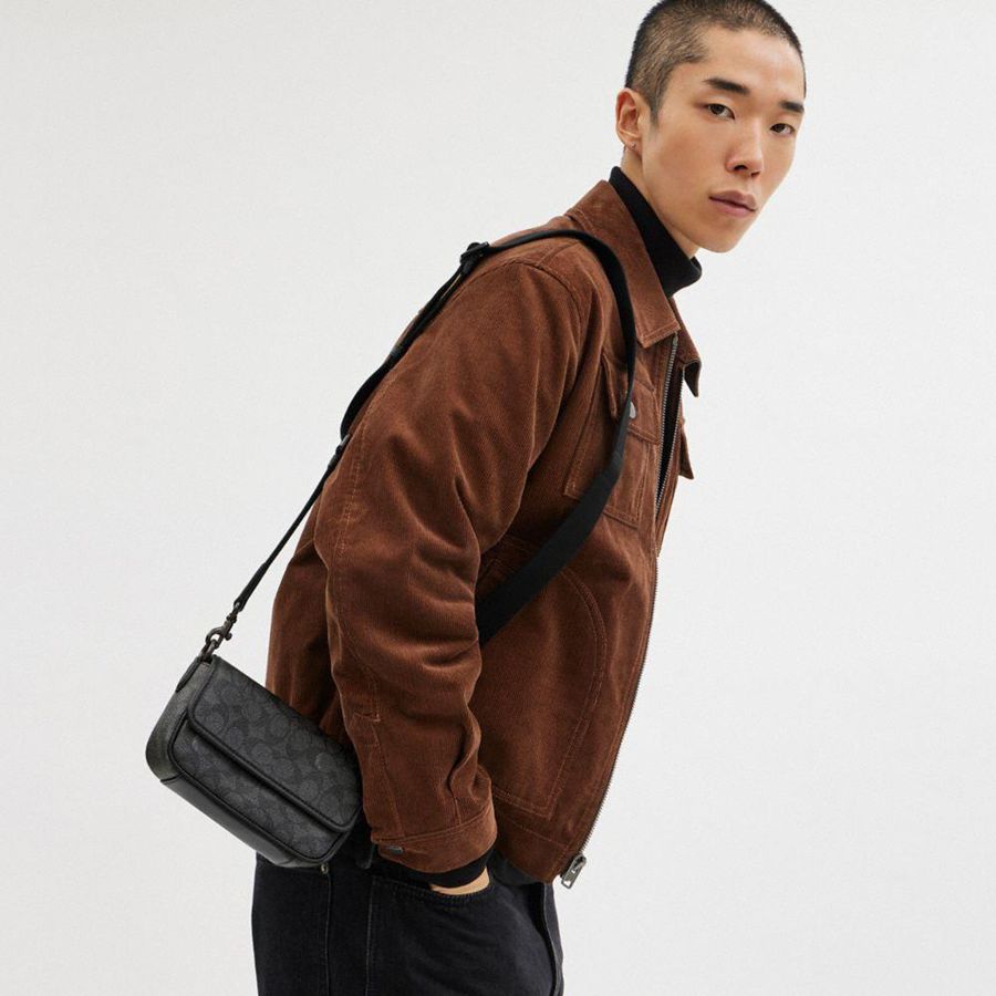 Bolsa Crossbody COACH Charter Flap 18 In Signature Canvas Masculino Cinzentas | 47350MPBR