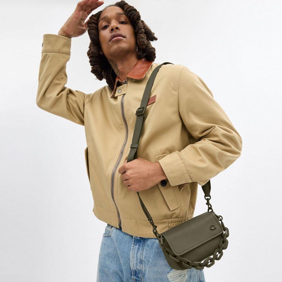 Bolsa Crossbody COACH Charter Flap 18 Masculino Verdes | 64201RNLB