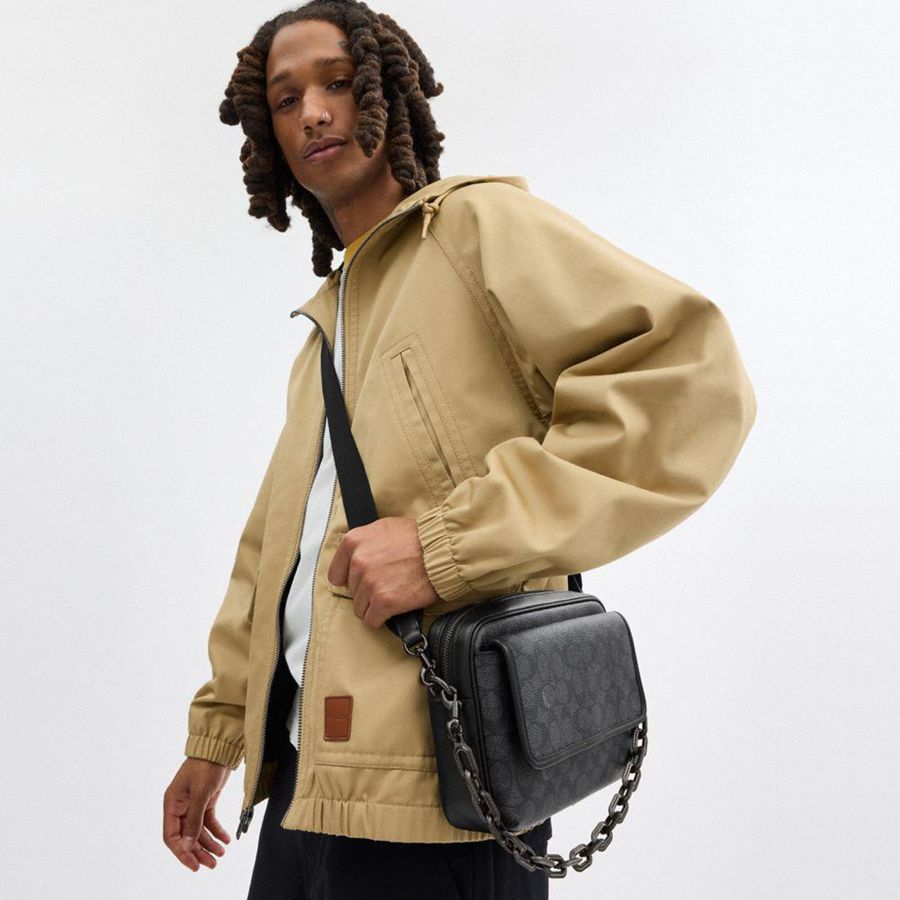 Bolsa Crossbody COACH Charter Flap 24 In Signature Canvas Masculino Cinzentas | 78695SGPO