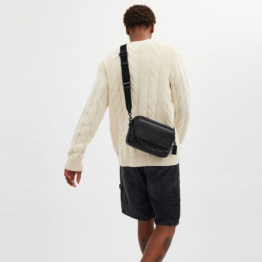 Bolsa Crossbody COACH Charter Flap 24 Masculino Pretas | 97821DAWH