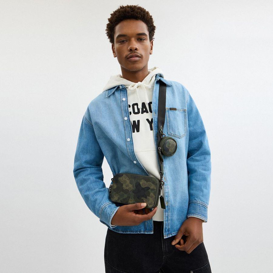 Bolsa Crossbody COACH Charter Slim In Signature Camo Print Masculino Verdes | 28731SZIT