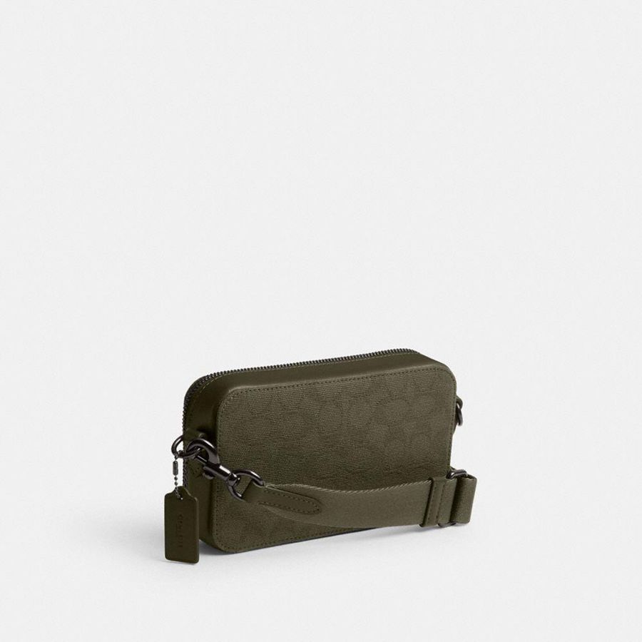 Bolsa Crossbody COACH Charter Slim In Signature Canvas Jacquard Masculino Verdes | 50427DUPA