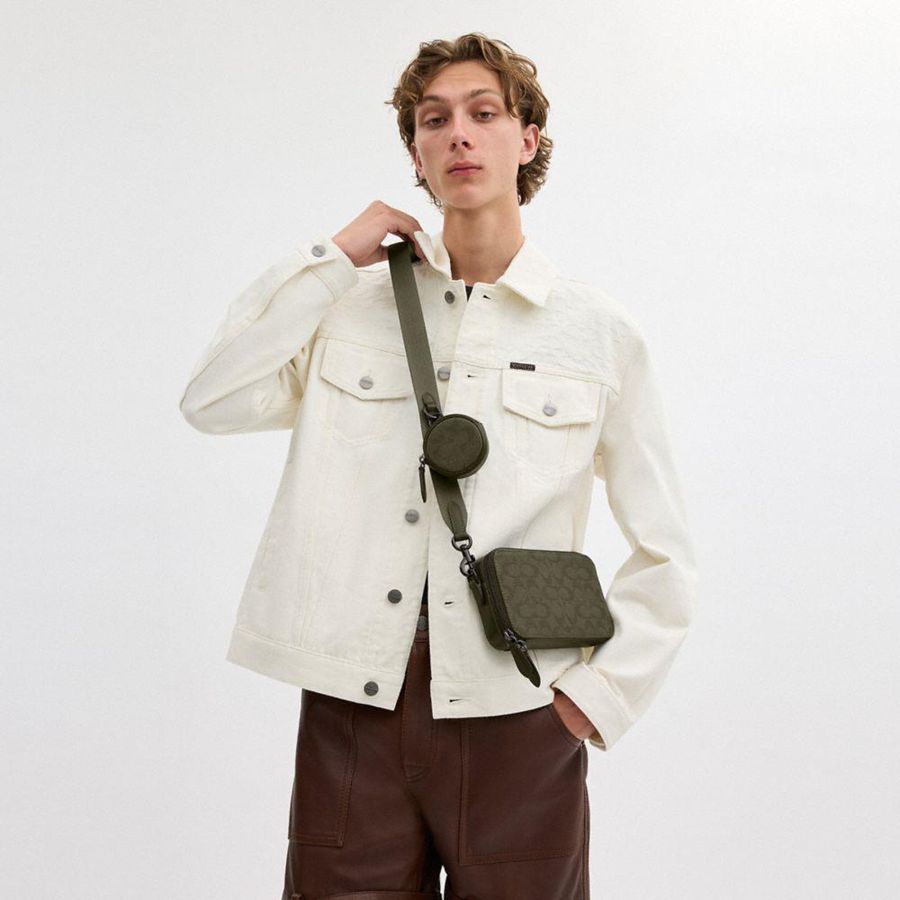 Bolsa Crossbody COACH Charter Slim In Signature Canvas Jacquard Masculino Verdes | 50427DUPA