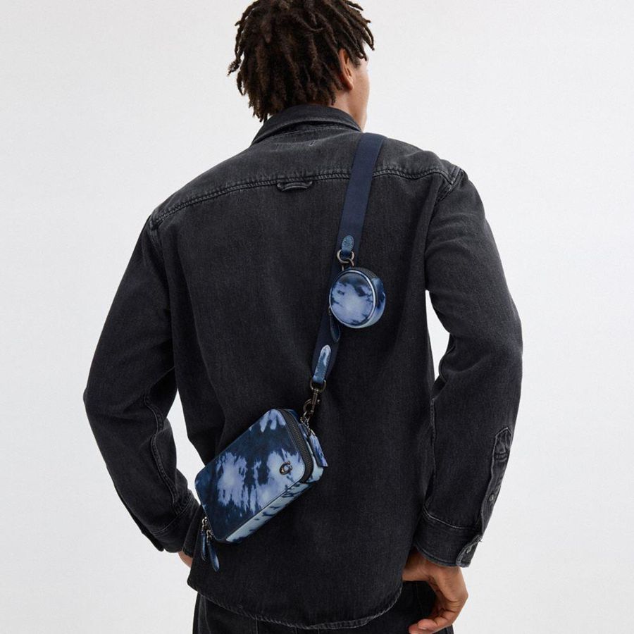 Bolsa Crossbody COACH Charter Slim With Tie Dye Print Masculino Azul Marinho | 40259SEWD