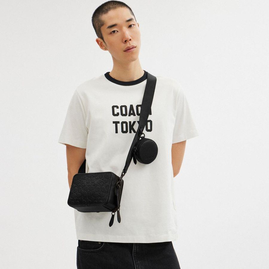 Bolsa Crossbody COACH Charter With Hybrid Pouch In Signature Leather Masculino Pretas | 64830IJHS