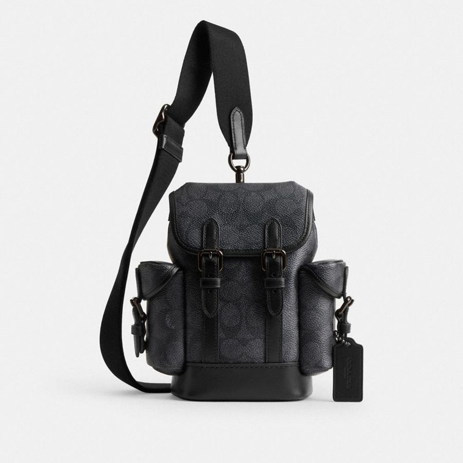 Bolsa Crossbody COACH Hitch Backpack 13 In Signature Canvas Masculino Cinzentas | 45312BEAL