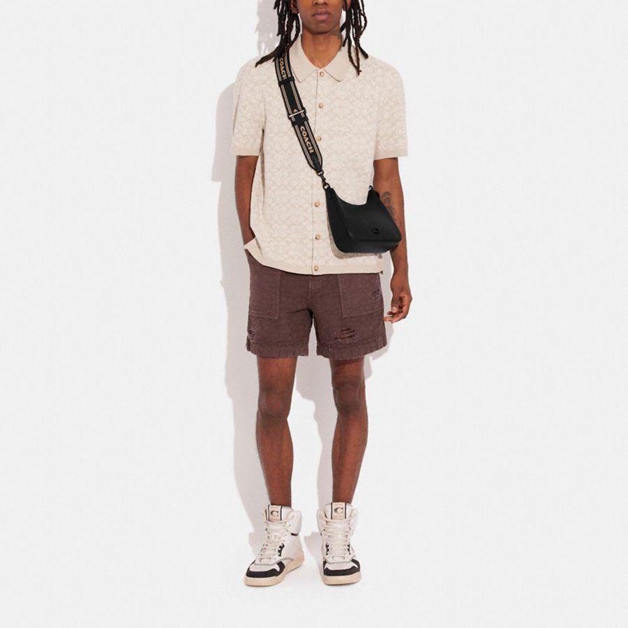 Bolsa Crossbody COACH Hobo With Signature Canvas Masculino Pretas | 24683NVGP