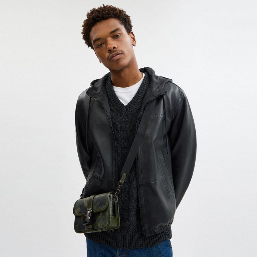 Bolsa Crossbody COACH League 19 In Signature Camo Print Masculino Verdes | 30849TWEL