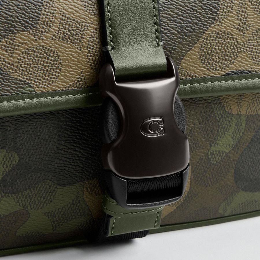 Bolsa Crossbody COACH League 19 In Signature Camo Print Masculino Verdes | 30849TWEL