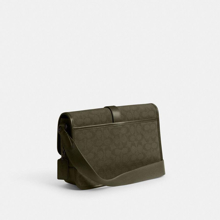 Bolsa Crossbody COACH League Messenger In Signature Canvas Jacquard Masculino Verdes | 62507RNFP
