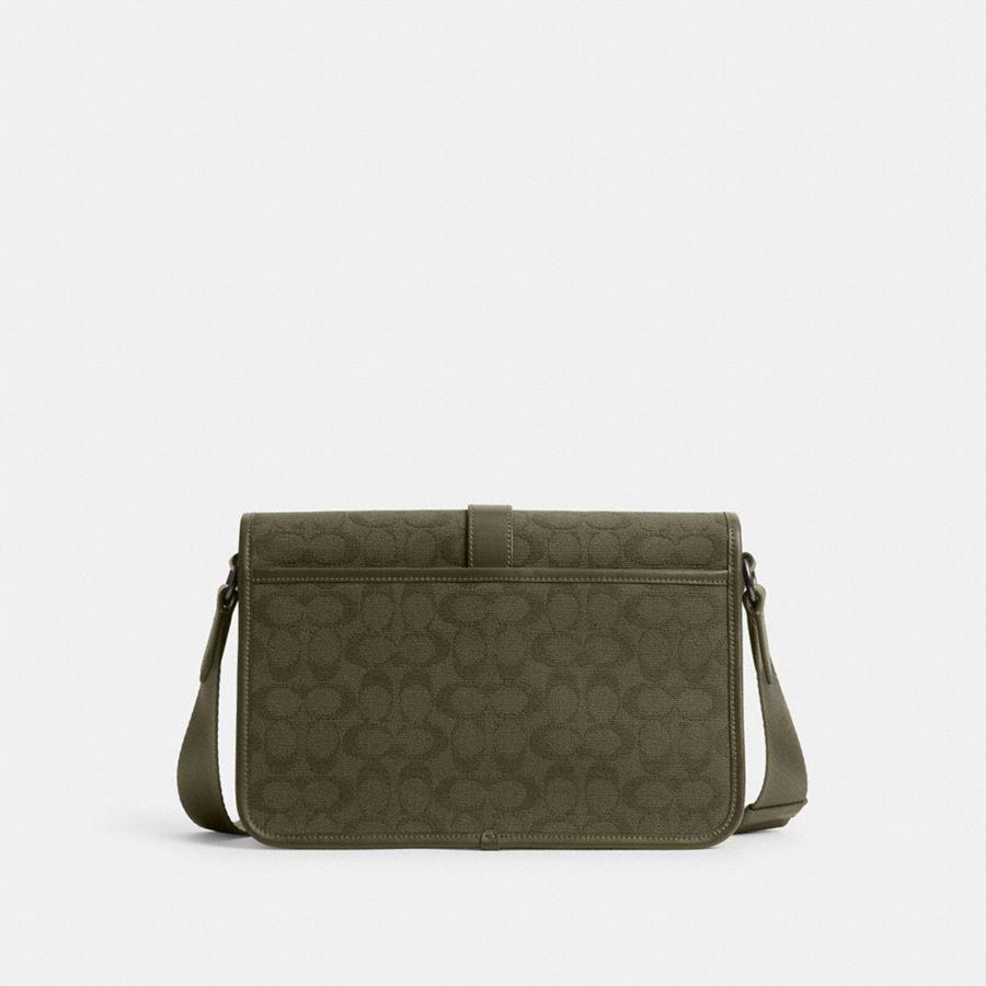 Bolsa Crossbody COACH League Messenger In Signature Canvas Jacquard Masculino Verdes | 62507RNFP