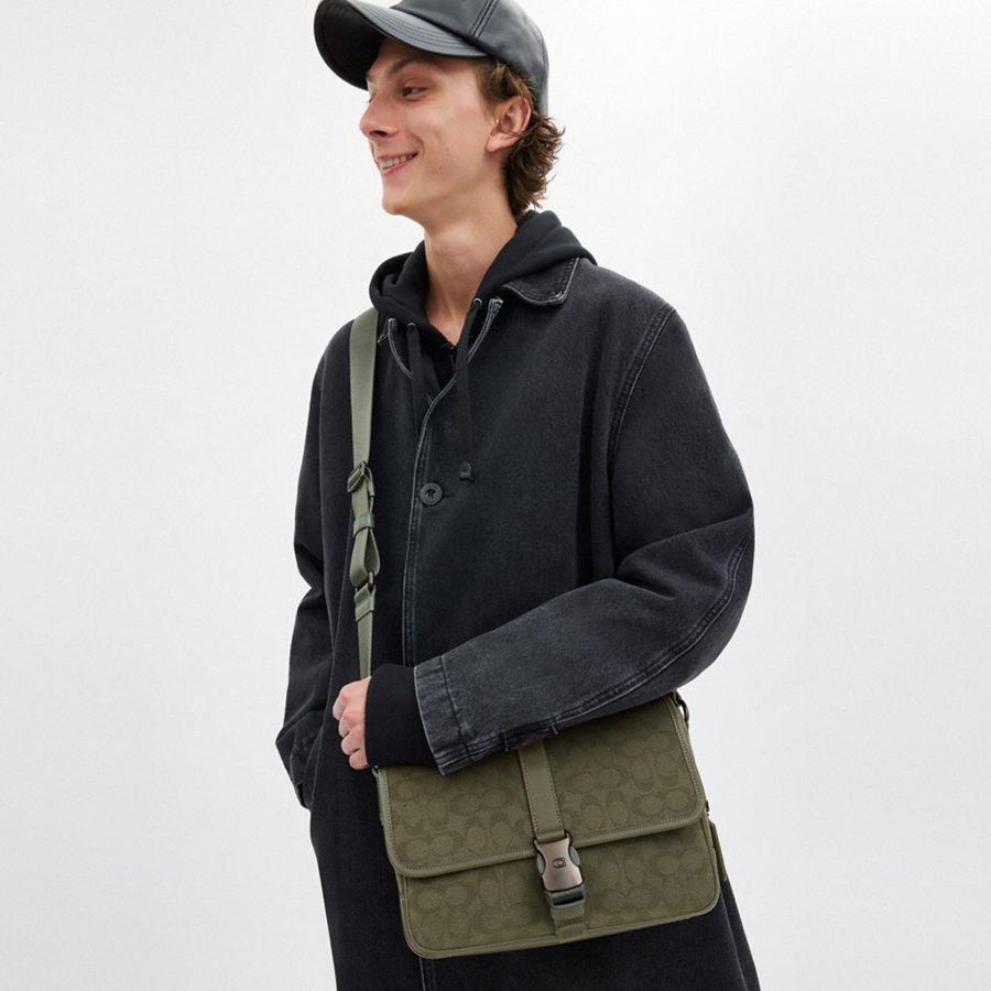 Bolsa Crossbody COACH League Messenger In Signature Canvas Jacquard Masculino Verdes | 62507RNFP