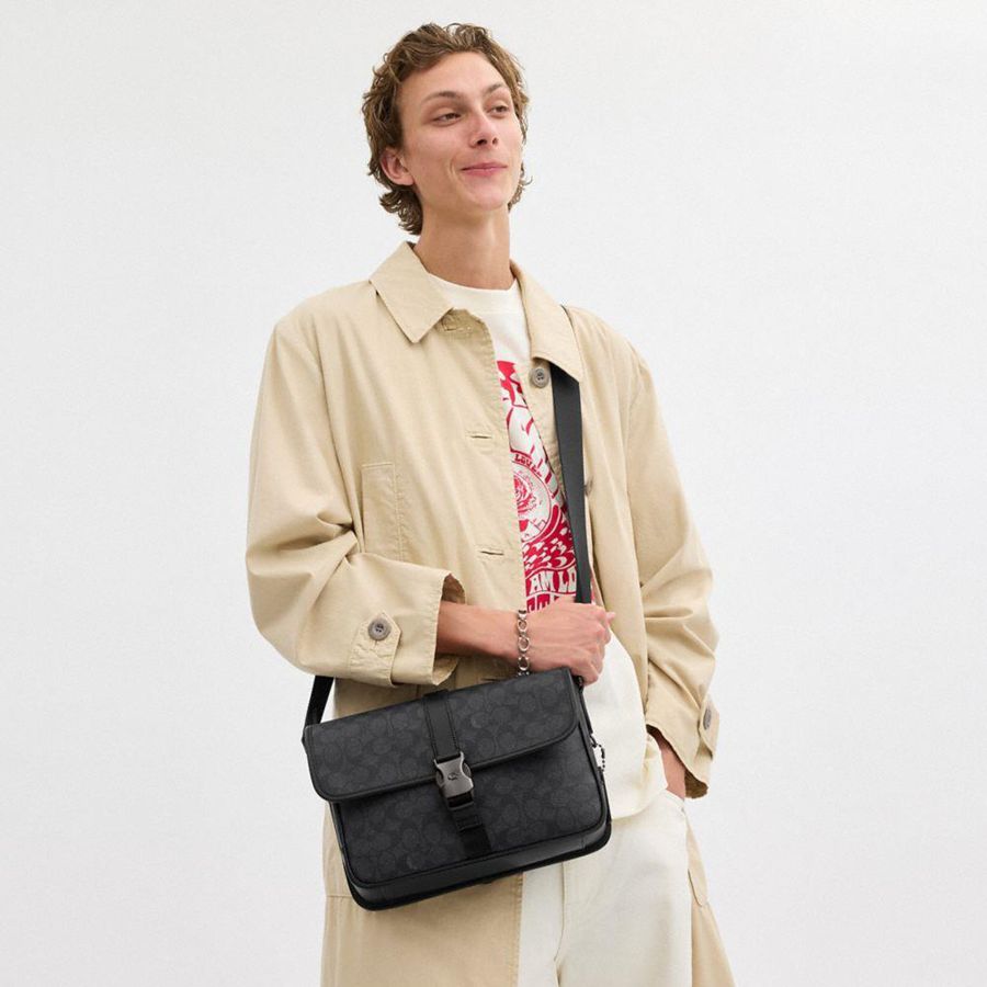 Bolsa Crossbody COACH League Messenger In Signature Canvas Masculino Cinzentas | 52307CWKT