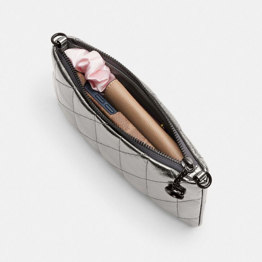 Bolsa Crossbody COACH Pouch With Quilting Feminino Prateadas | 53206QWLJ