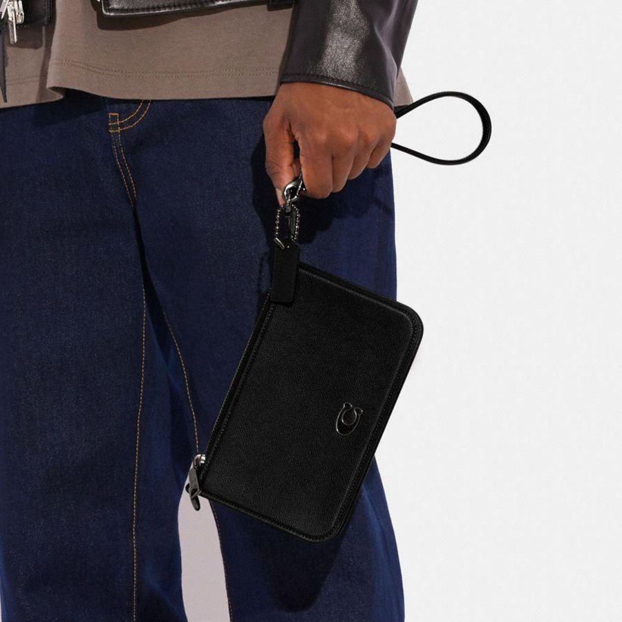 Bolsa Crossbody COACH Pouch With Signature Canvas Feminino Pretas | 19740JGHK