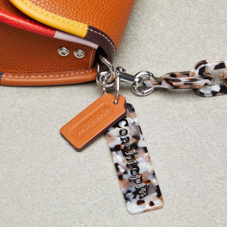 Bolsa Crossbody COACH Wavy Dinky In Coachtopia Leather With Colorful Binding Feminino Marrom | 02375RTAZ