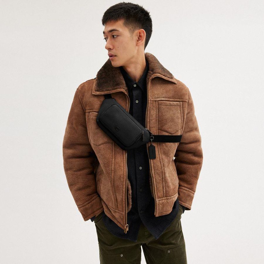 Bolsas De Cintura COACH Belt With Signature Canvas Interior Detail Masculino Pretas | 10586GCXK