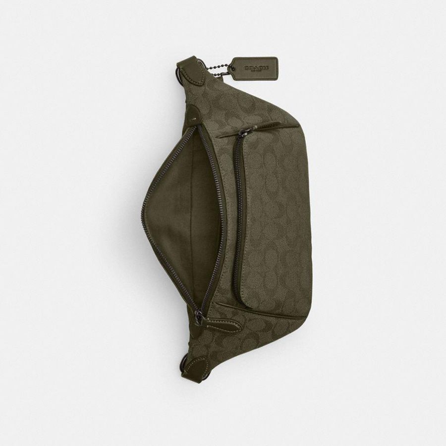 Bolsas De Cintura COACH League In Signature Canvas Jacquard Masculino Verdes | 57923GASF