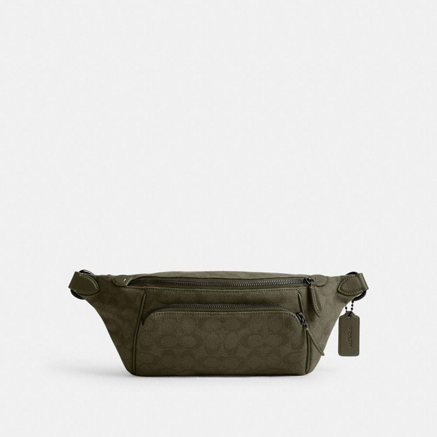 Bolsas De Cintura COACH League In Signature Canvas Jacquard Masculino Verdes | 57923GASF