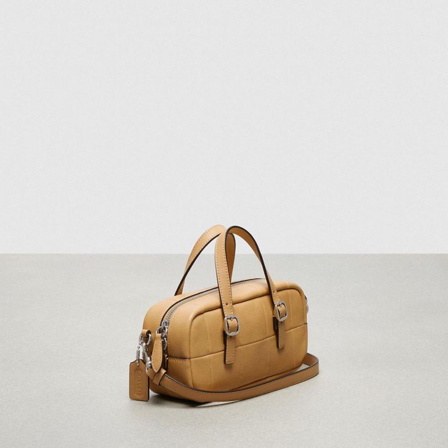 Bolsas Tote COACH Alter/Ego Mini Satchel In Checkerboard Upcrafted Leather With Crossbody Strap Feminino Marrom | 03675WRZJ
