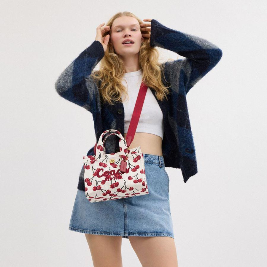 Bolsas Tote COACH Cargo 26 With Cherry Print Feminino Vermelhas | 78406DGRT