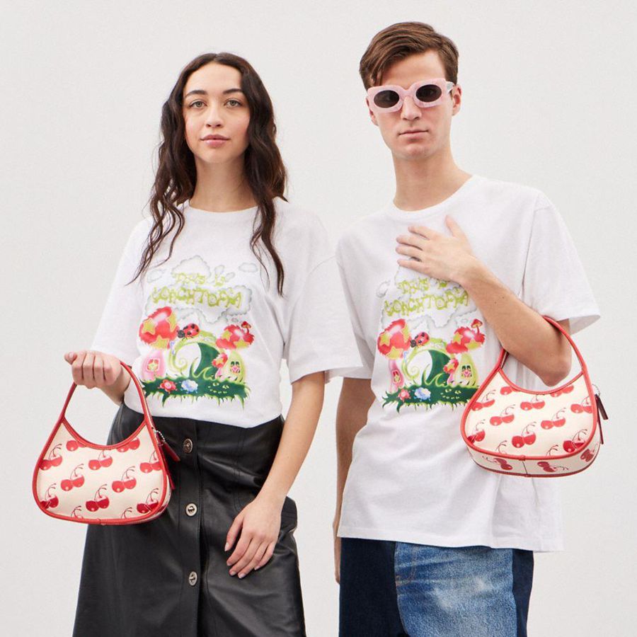 Bolsas Tote COACH Ergo In Coachtopia Leather With Cherry Print Feminino Vermelhas | 18057SHJU