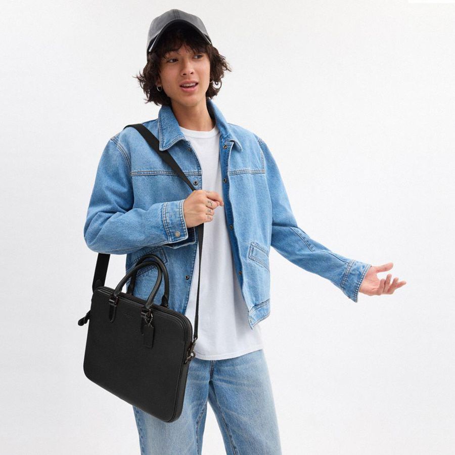 Bolsas Tote COACH Gotham Slim Briefcase Masculino Pretas | 51294WQPS