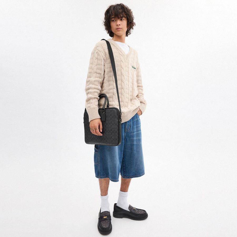 Bolsas Tote COACH Gotham Slim Briefcase In Signature Canvas Masculino Cinzentas | 83029FYTK