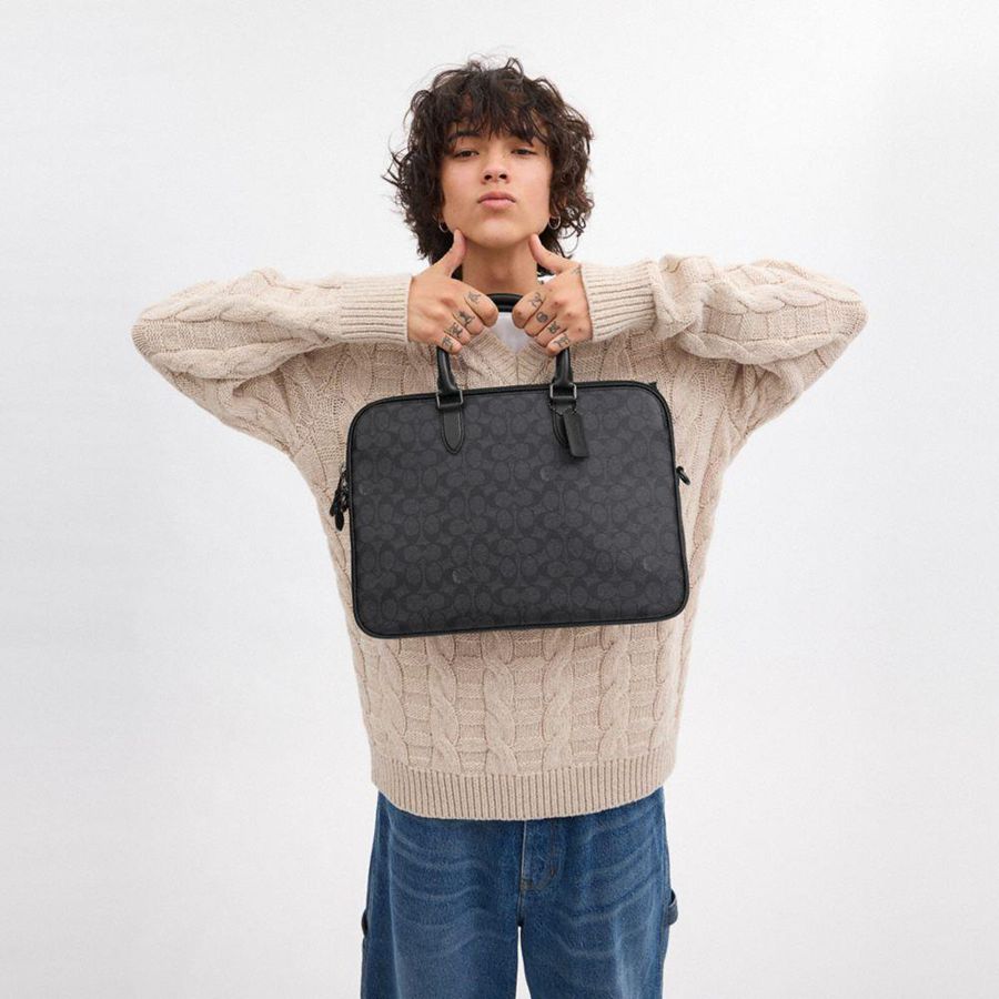 Bolsas Tote COACH Gotham Slim Briefcase In Signature Canvas Masculino Cinzentas | 83029FYTK