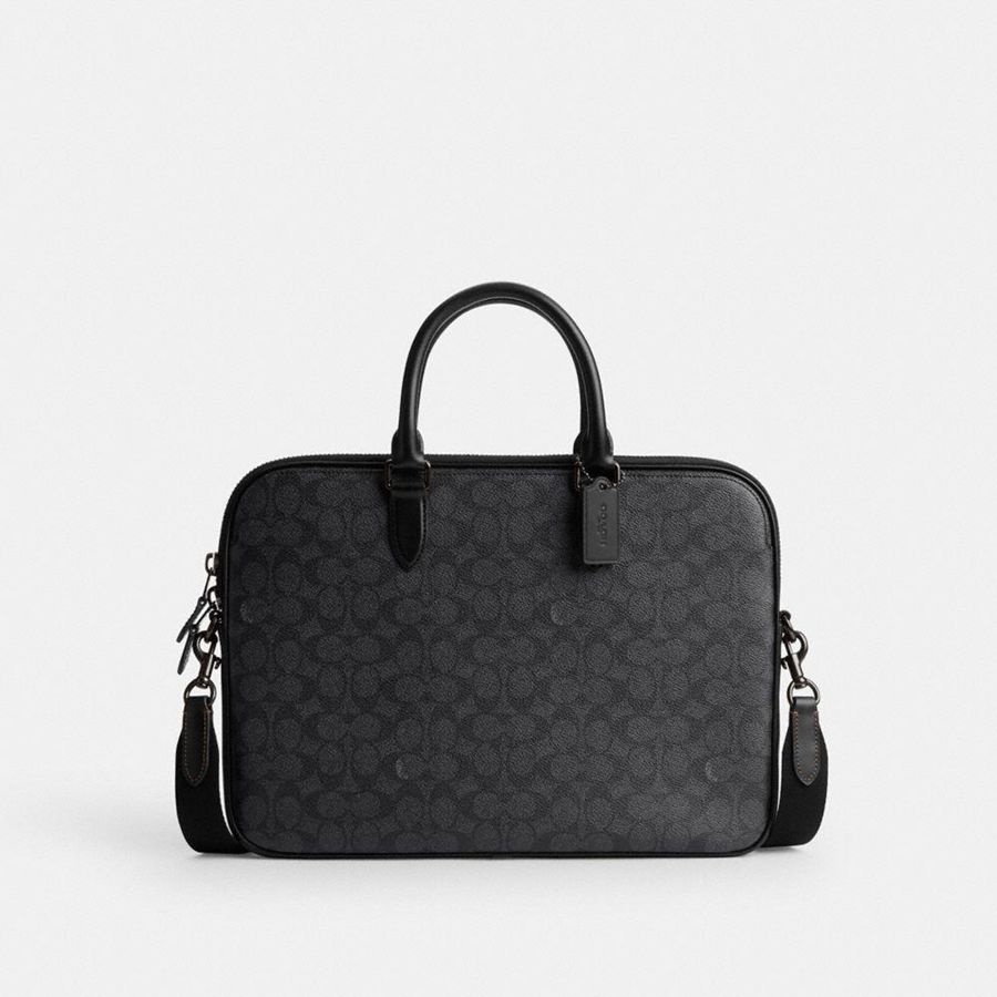 Bolsas Tote COACH Gotham Slim Briefcase In Signature Canvas Masculino Cinzentas | 83029FYTK