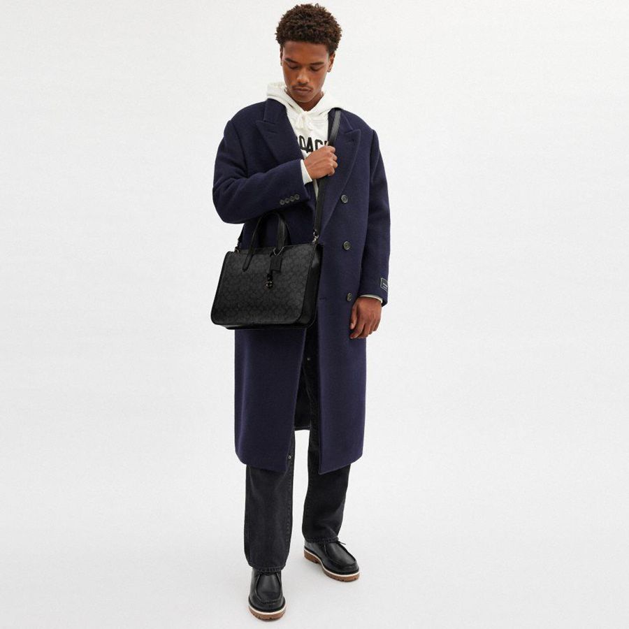 Bolsas Tote COACH Isaac Workbag In Signature Canvas Masculino Cinzentas | 62705ENBJ