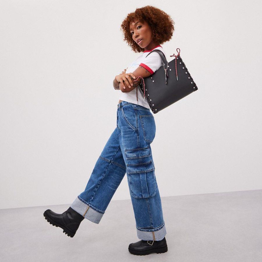 Bolsas Tote COACH Medium Re Laceable In Coachtopia Leather Masculino Pretas | 54109SRIE