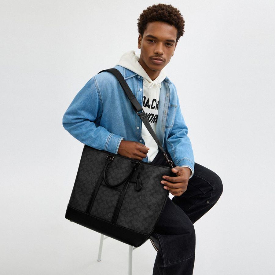 Bolsas Tote COACH Metropolitan Carryall In Signature Canvas Masculino Cinzentas | 49782JXKO