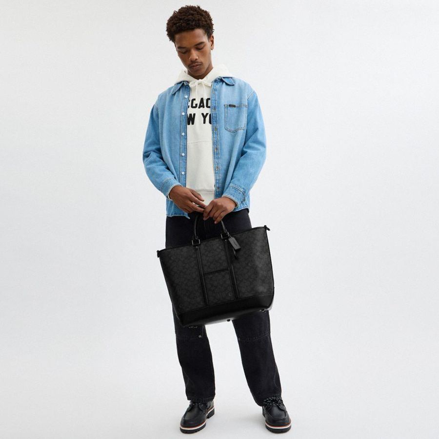 Bolsas Tote COACH Metropolitan Carryall In Signature Canvas Masculino Cinzentas | 49782JXKO