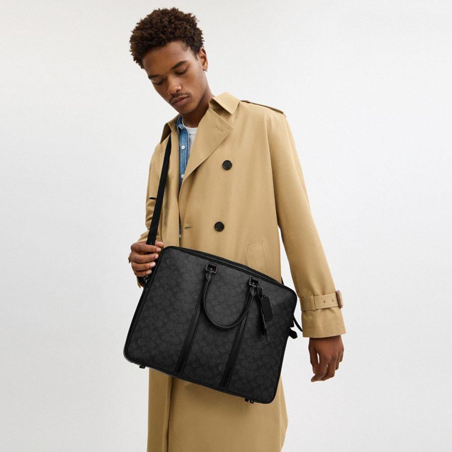 Bolsas Tote COACH Metropolitan Workbag In Signature Canvas Masculino Cinzentas | 39612EOIC