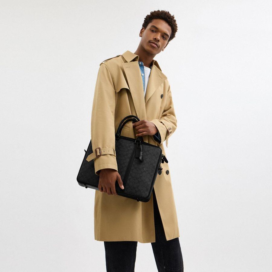 Bolsas Tote COACH Metropolitan Workbag In Signature Canvas Masculino Cinzentas | 39612EOIC