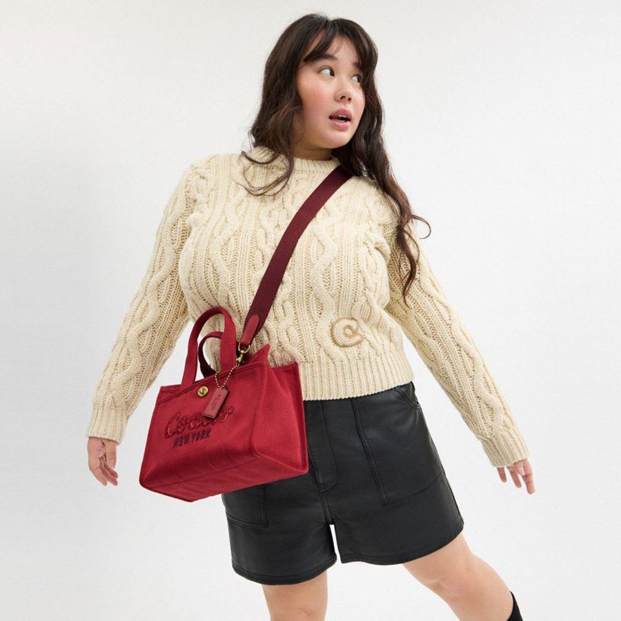 Bolsas Tote COACH New Year Cargo 26 With Coach Snake Script Feminino Vermelhas | 73214CKJA