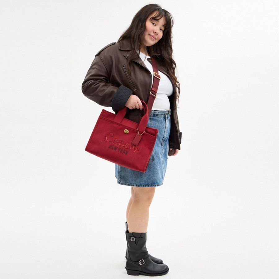 Bolsas Tote COACH New Year Cargo With Coach Snake Script Feminino Vermelhas | 68142FHXD