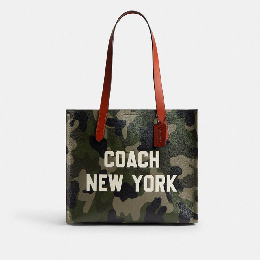 Bolsas Tote COACH Relay 34 With Camo Print And Coach Graphic Masculino Verdes | 41902ZOEB