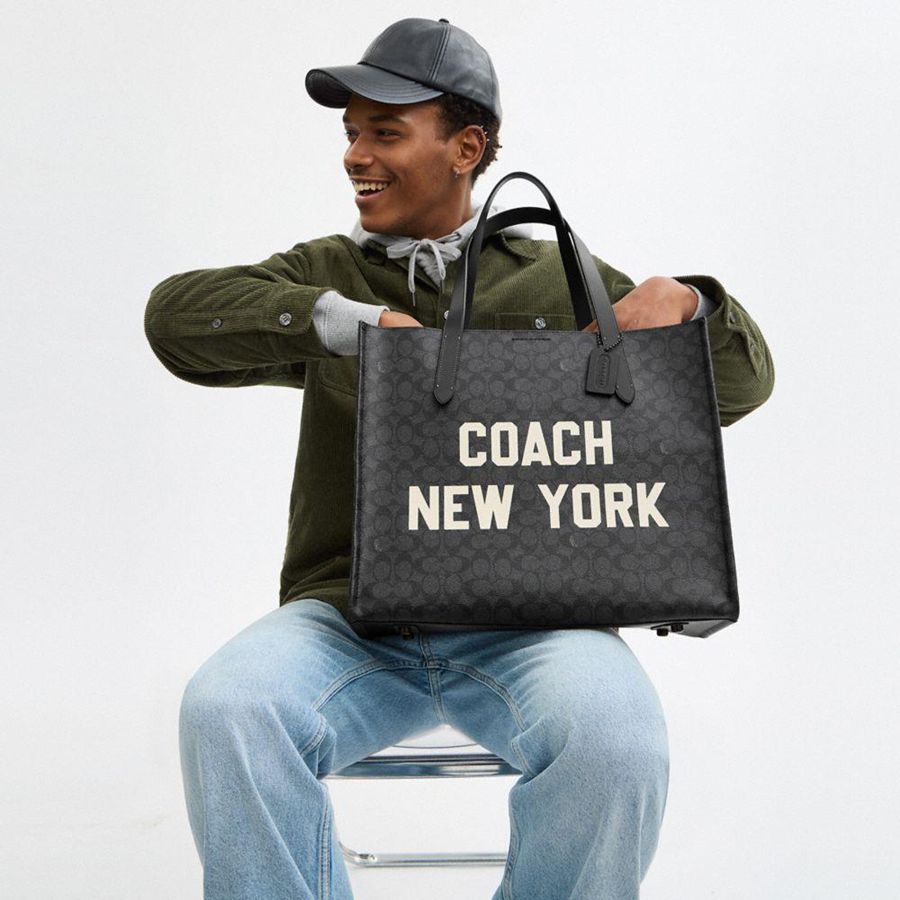 Bolsas Tote COACH Relay In Signature Canvas With Coach Graphic Masculino Cinzentas | 68172FJEY