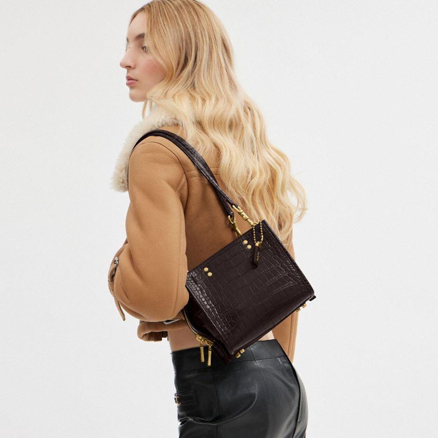 Bolsas Tote COACH Rogue 20 In Alligator Feminino Bordeaux | 51947DTAH