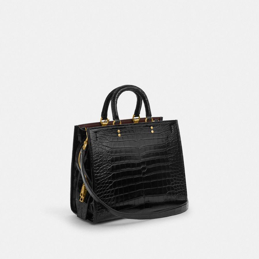 Bolsas Tote COACH Rogue In Alligator Feminino Pretas | 51048VTJX