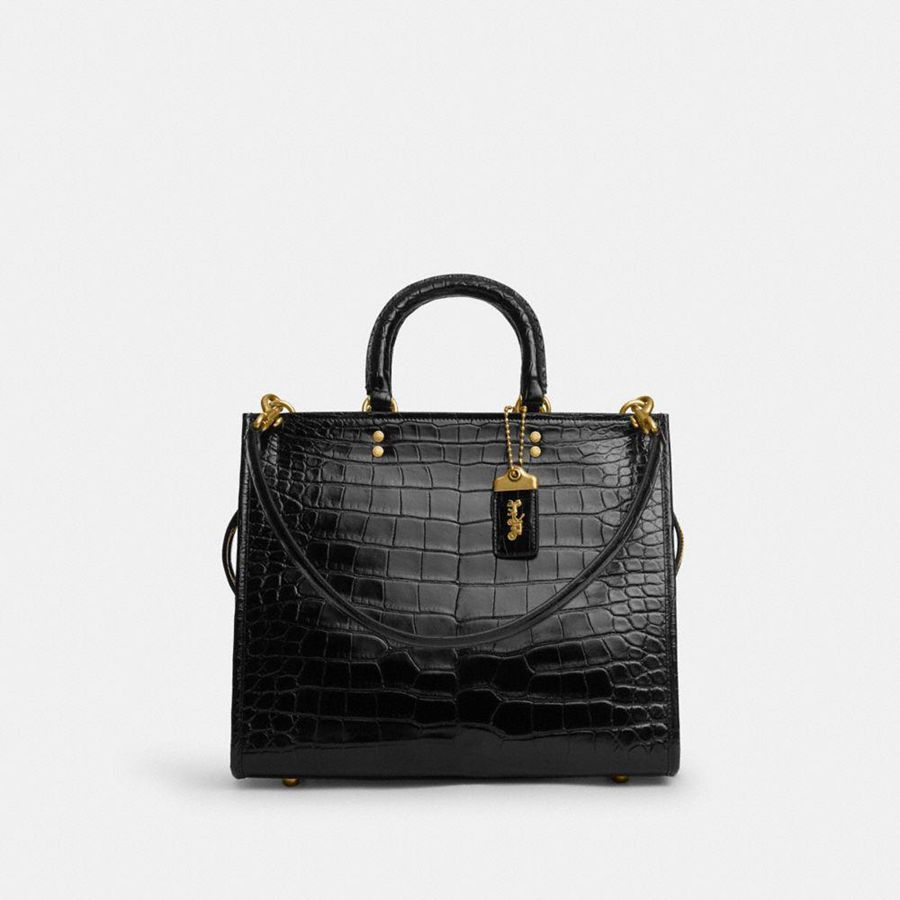 Bolsas Tote COACH Rogue In Alligator Feminino Pretas | 51048VTJX