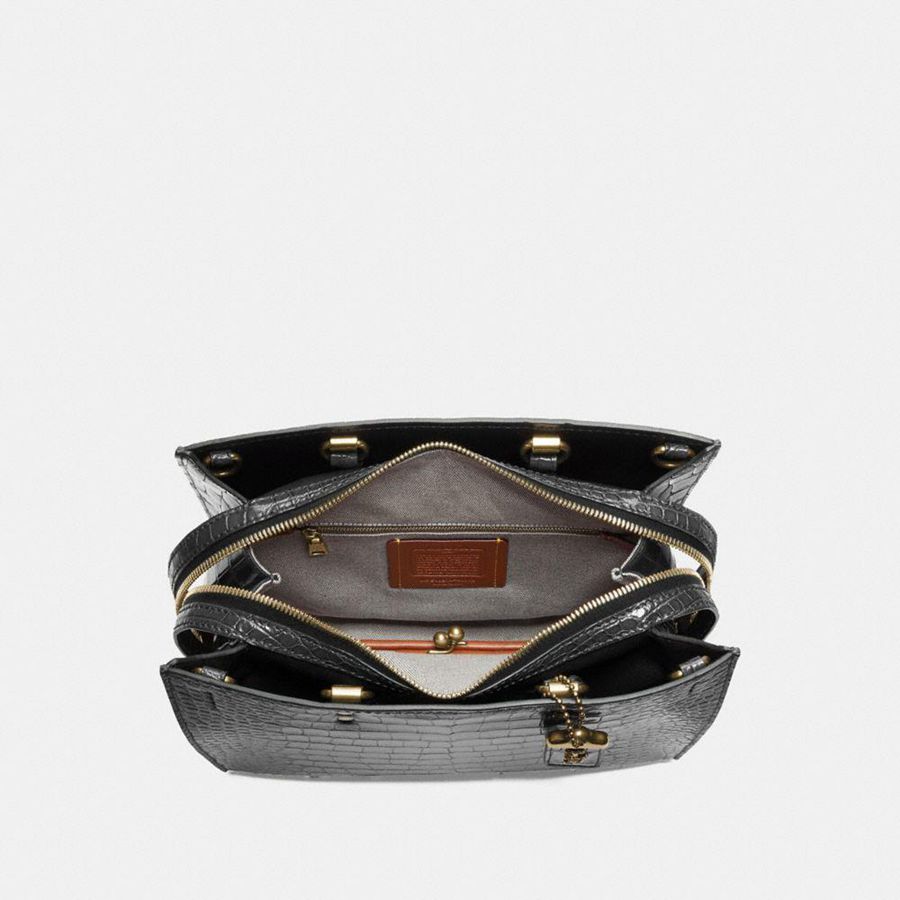 Bolsas Tote COACH Rogue In Alligator Feminino Pretas | 67952XJOB