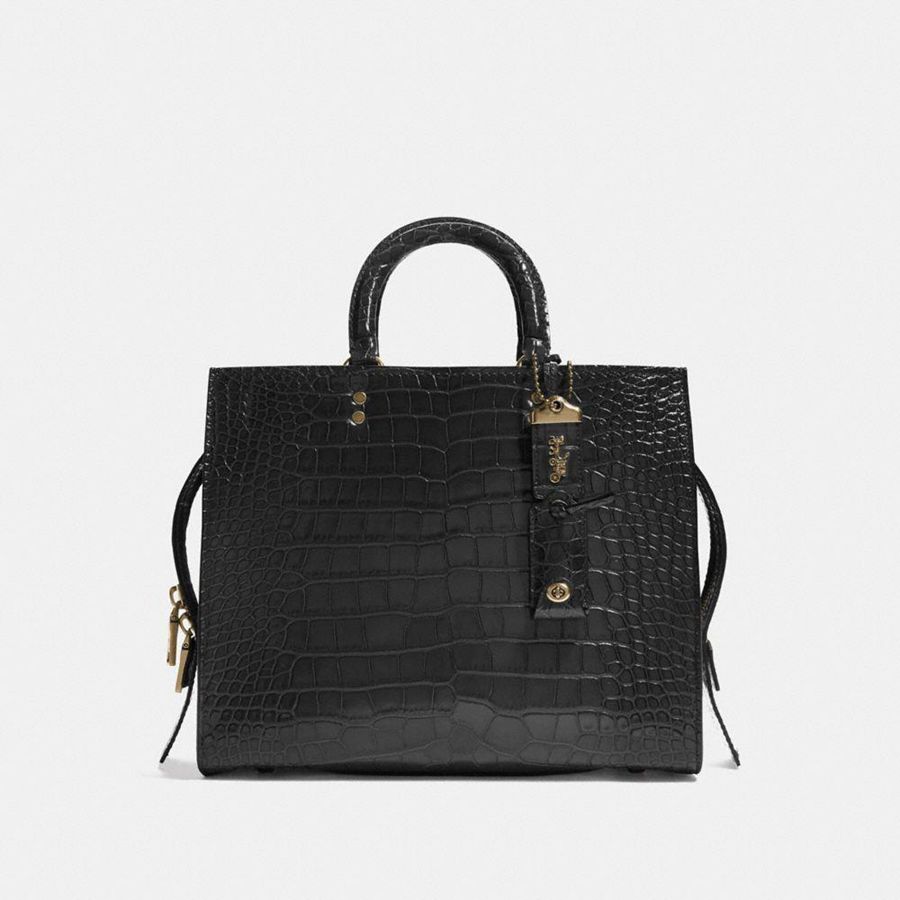Bolsas Tote COACH Rogue In Alligator Feminino Pretas | 67952XJOB