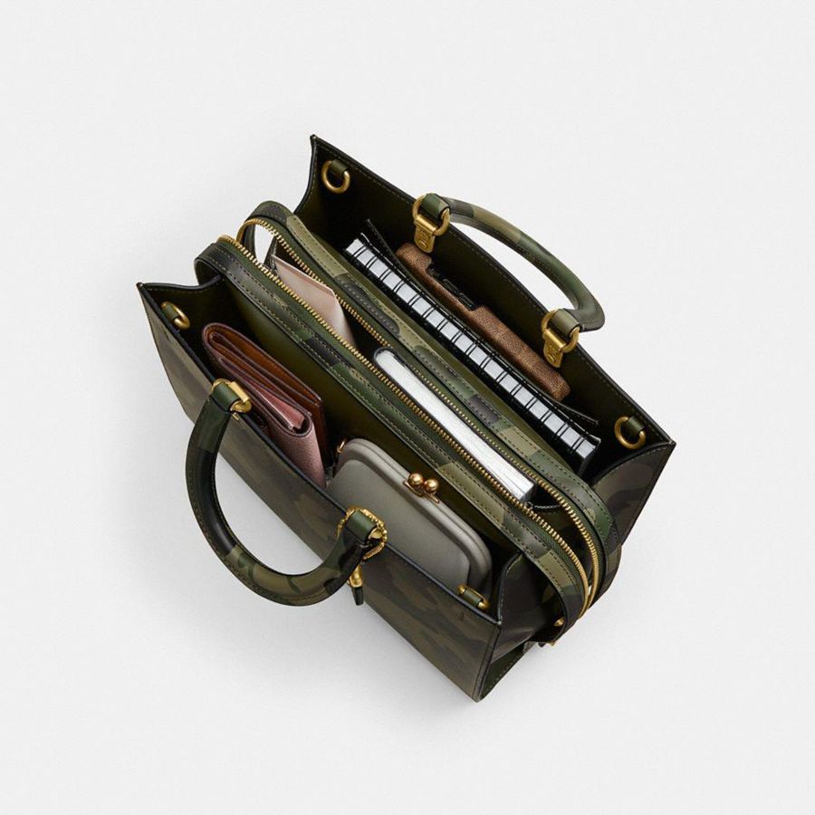 Bolsas Tote COACH Rogue With Camo Print Feminino Verdes | 86790PNBW
