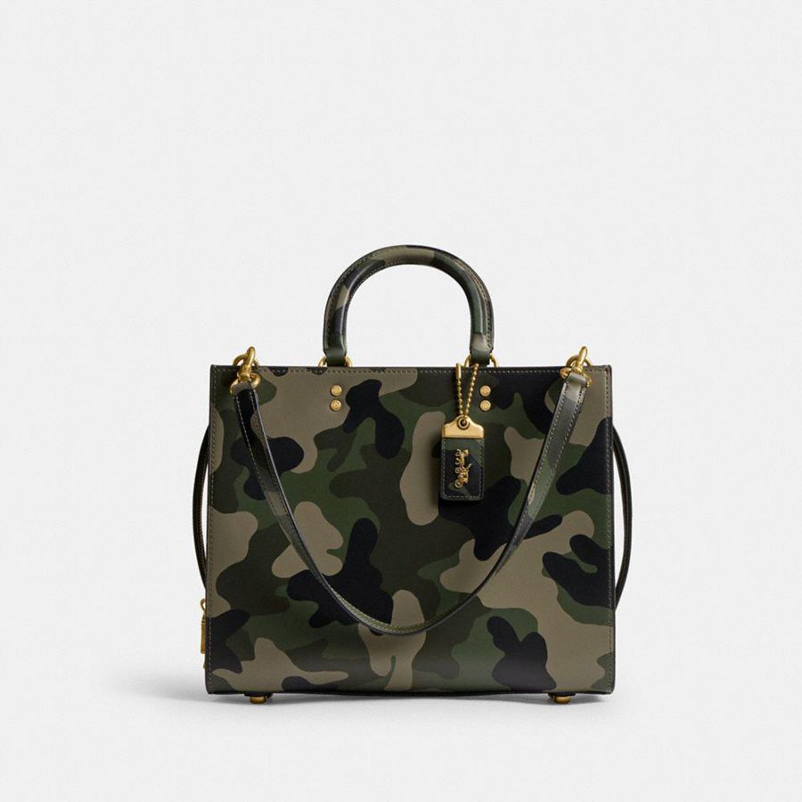Bolsas Tote COACH Rogue With Camo Print Feminino Verdes | 86790PNBW